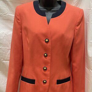 Vintage 90s Coral Navy Skirt Suit Gold Buttons Power Suit Set
